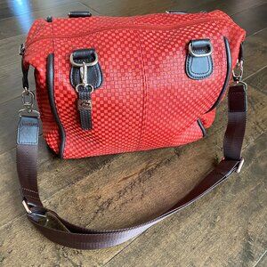 B Collective Red & Dark Brown, Embossed Checked Large Purse